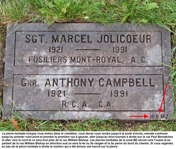Pierre tombale cimetière le Dernier Repos pour Marcel Jolicoeur 1921 1991